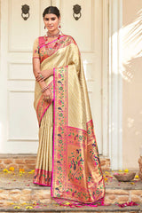 Cream Paithani Silk Woven Saree