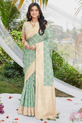 Green Cotton Floral Saree