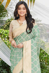 Green Cotton Floral Saree