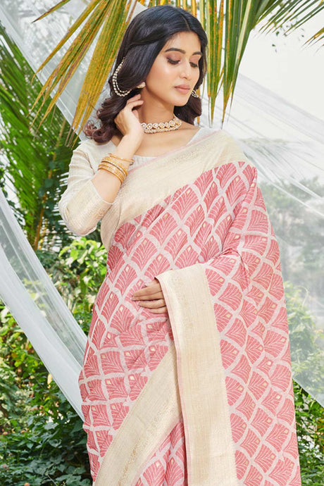 Pink Cotton Floral Saree