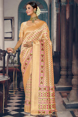 Peach Patola Silk Woven Saree