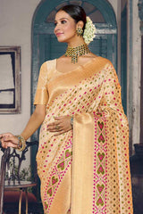 Peach Patola Silk Woven Saree