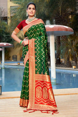 Green Banarasi Silk Woven Saree