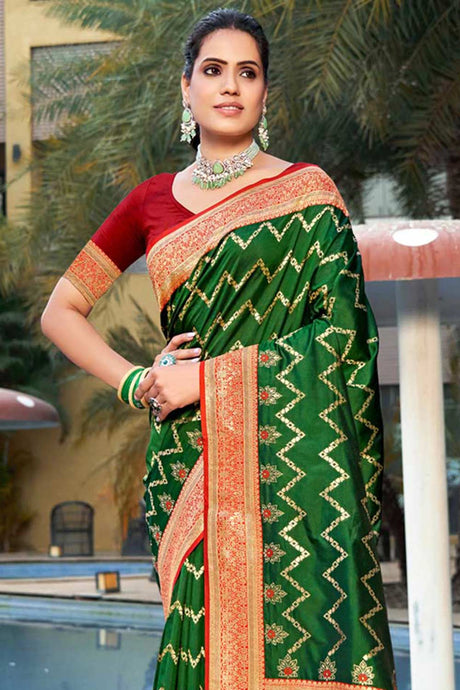 Green Banarasi Silk Woven Saree