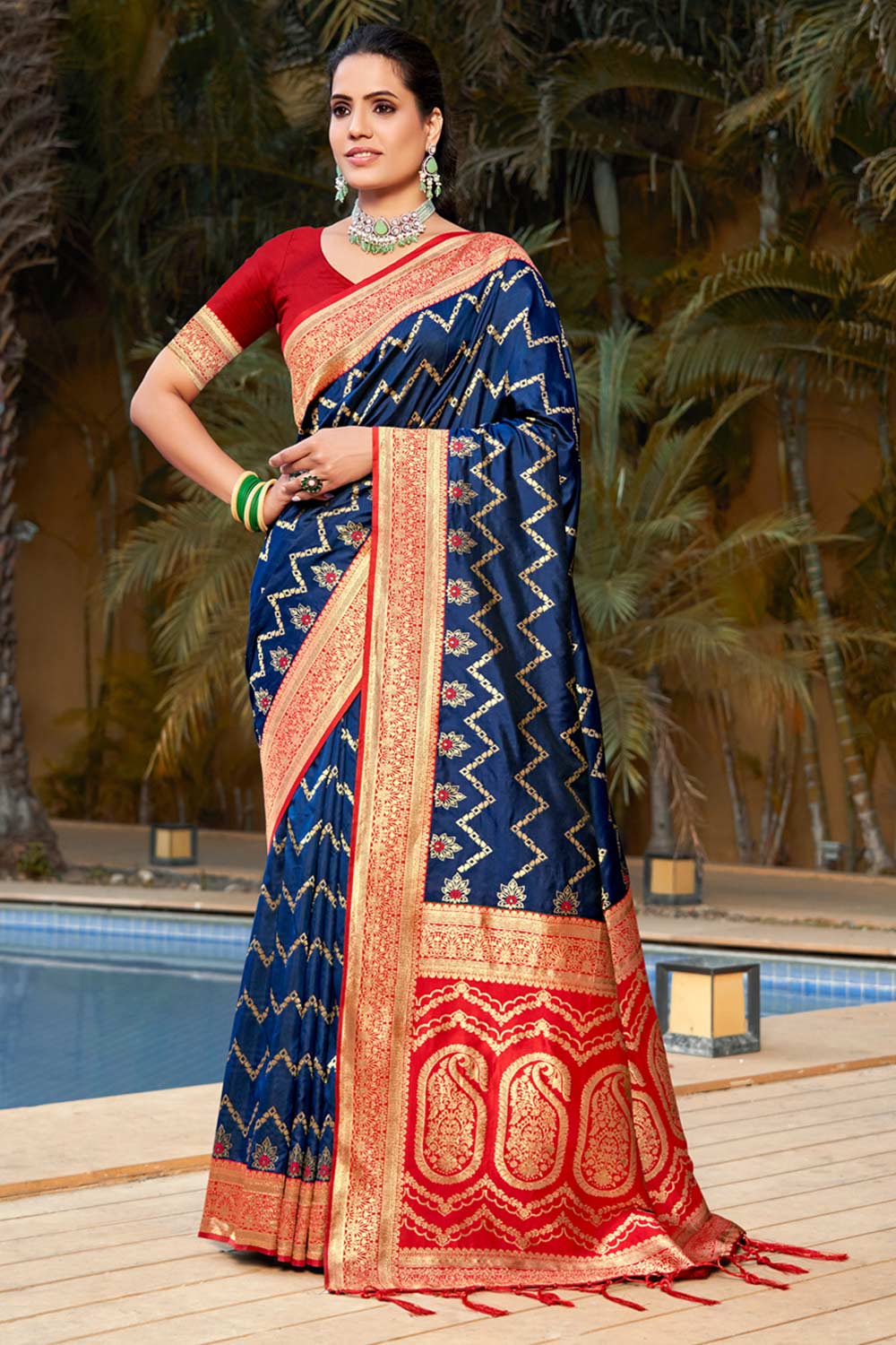 Blue Banarasi Silk Woven Saree