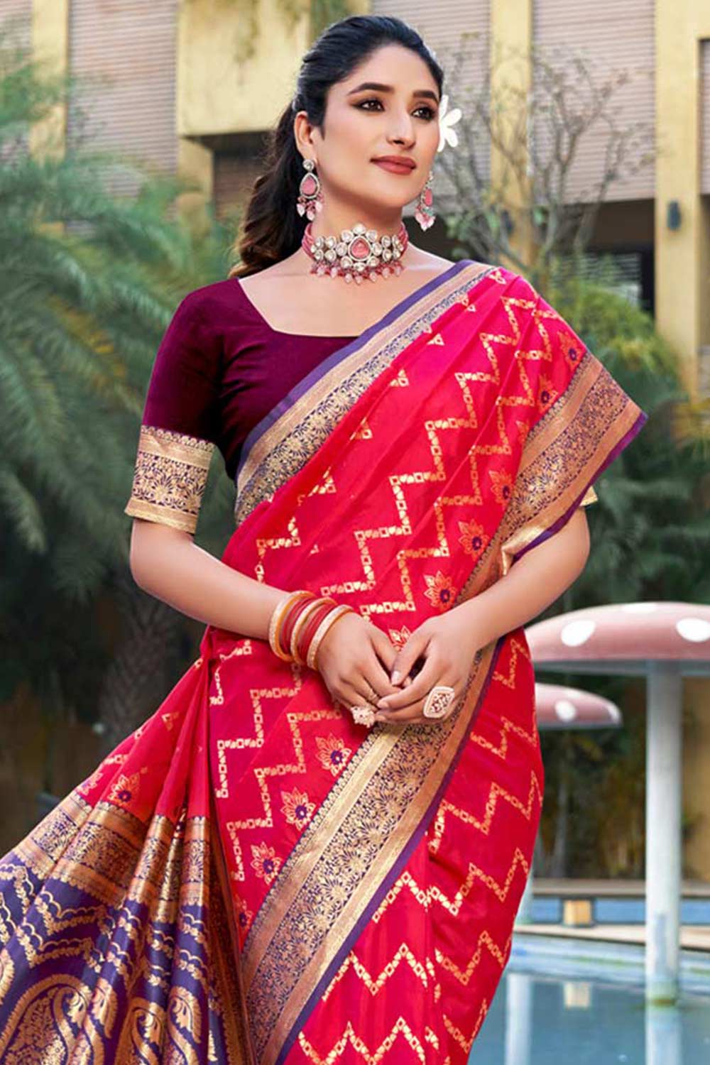 Pink Banarasi Silk Woven Saree