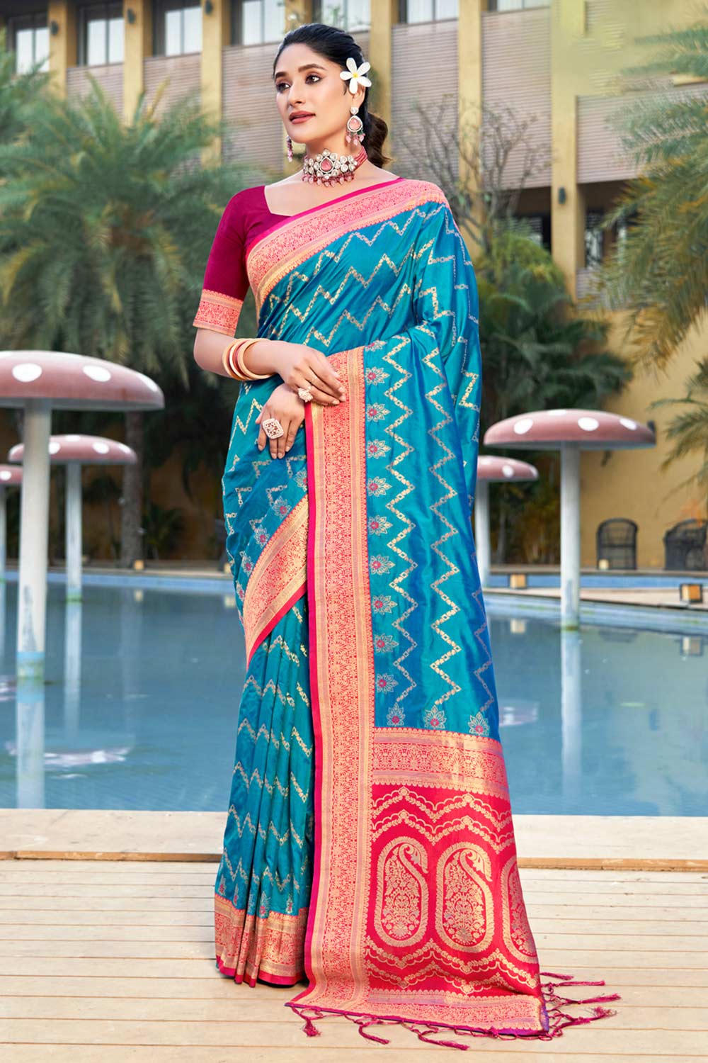 Blue Banarasi Silk Woven Saree