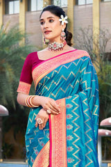 Blue Banarasi Silk Woven Saree