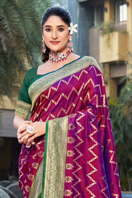 Purple Banarasi Silk Woven Saree