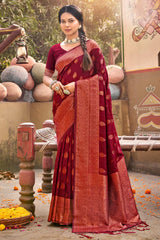 Maroon Banarasi Silk Woven Saree