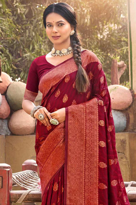 Maroon Banarasi Silk Woven Saree