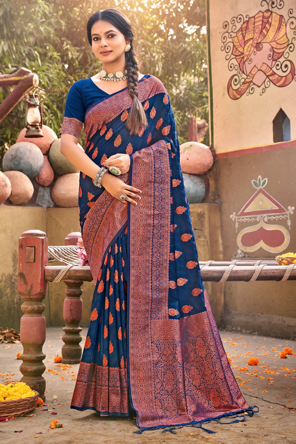 Blue Banarasi Silk Woven Saree