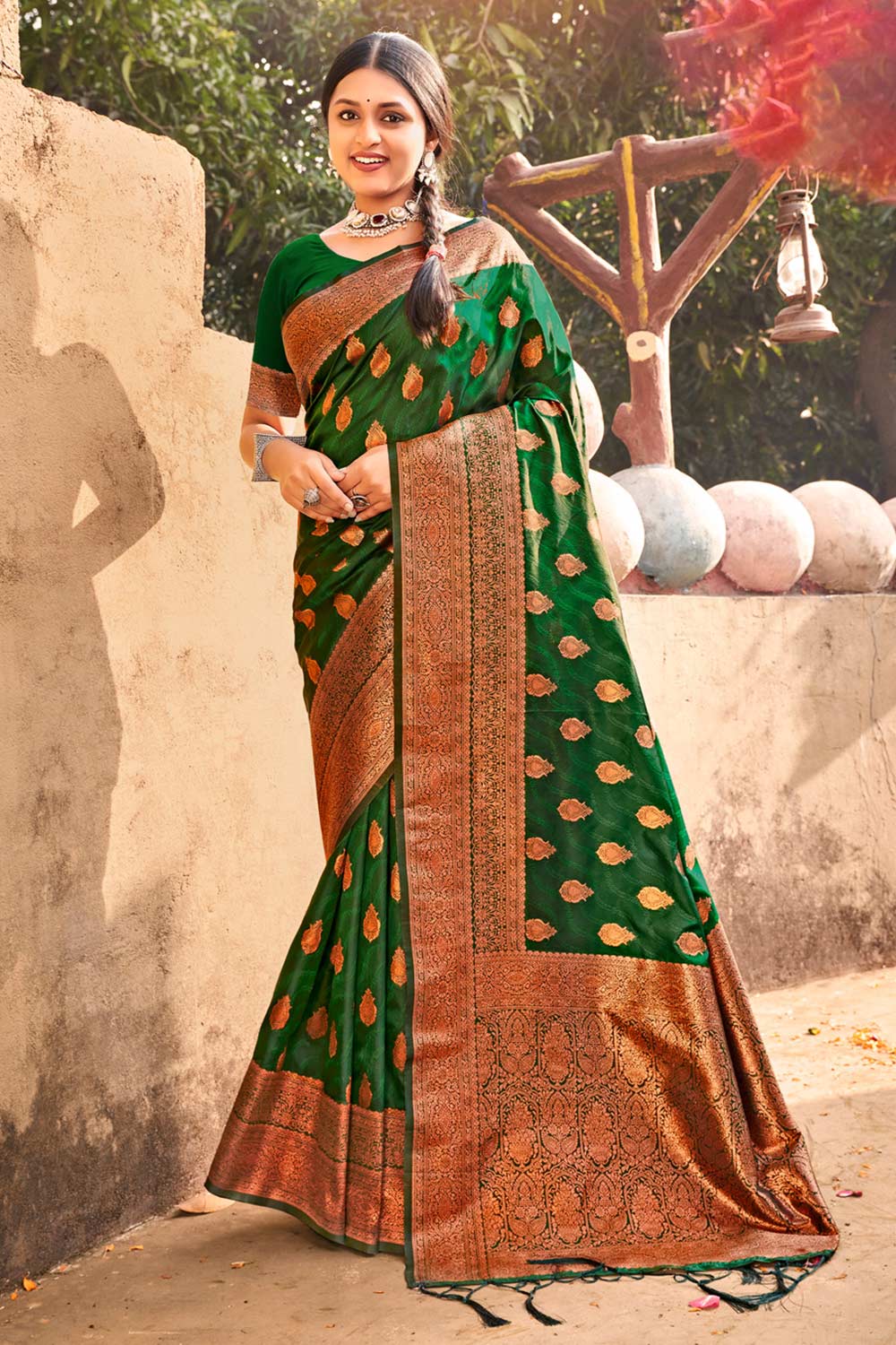 Green Banarasi Silk Woven Saree