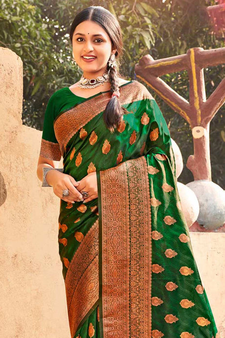 Green Banarasi Silk Woven Saree