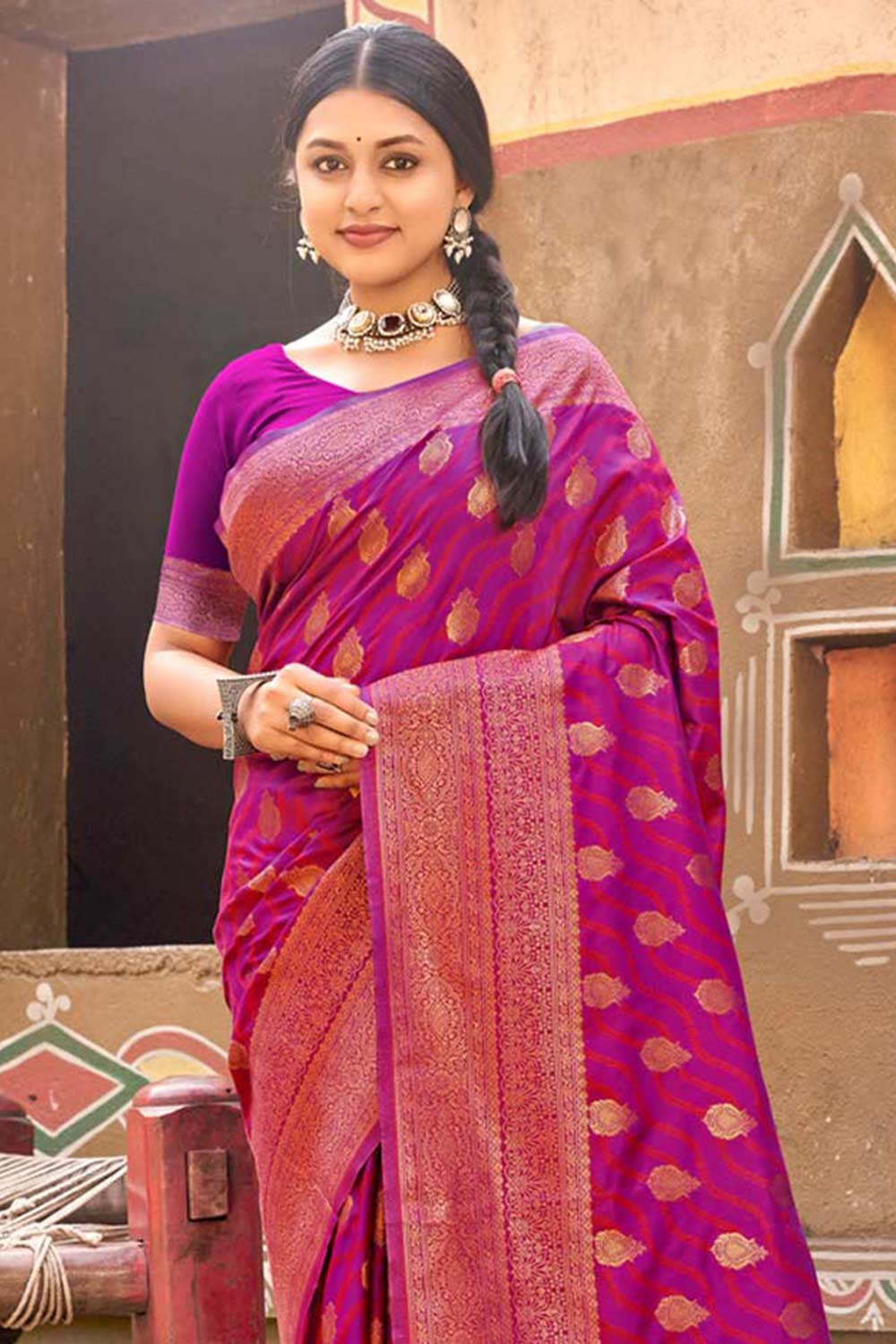 Pink Banarasi Silk Woven Saree