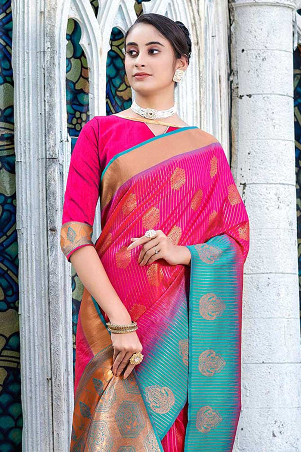 Pink Banarasi Silk Woven Saree