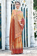 Peach Banarasi Silk Woven Saree