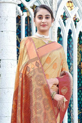 Peach Banarasi Silk Woven Saree