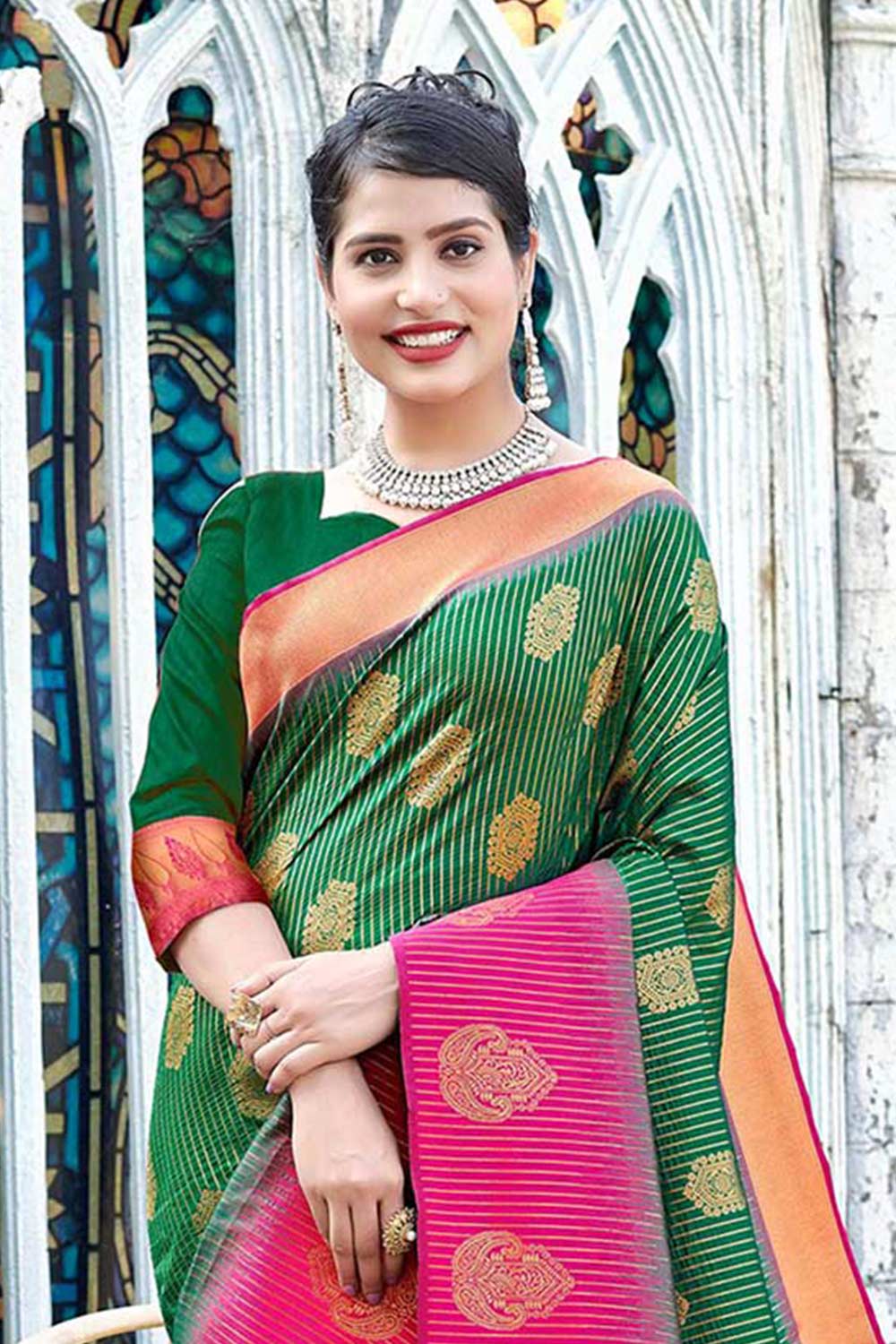 Green Banarasi Silk Woven Saree