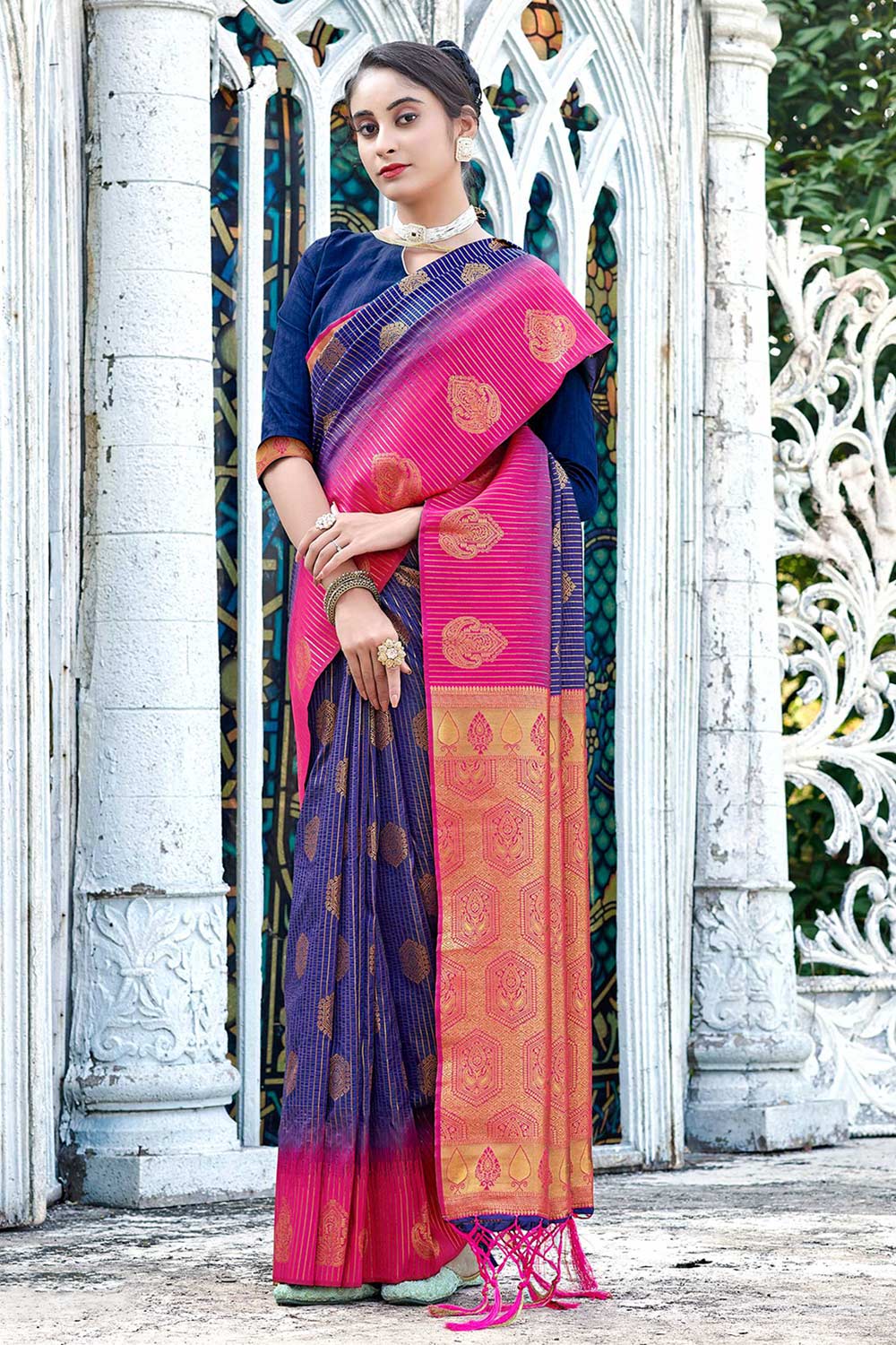 Blue Banarasi Silk Woven Saree