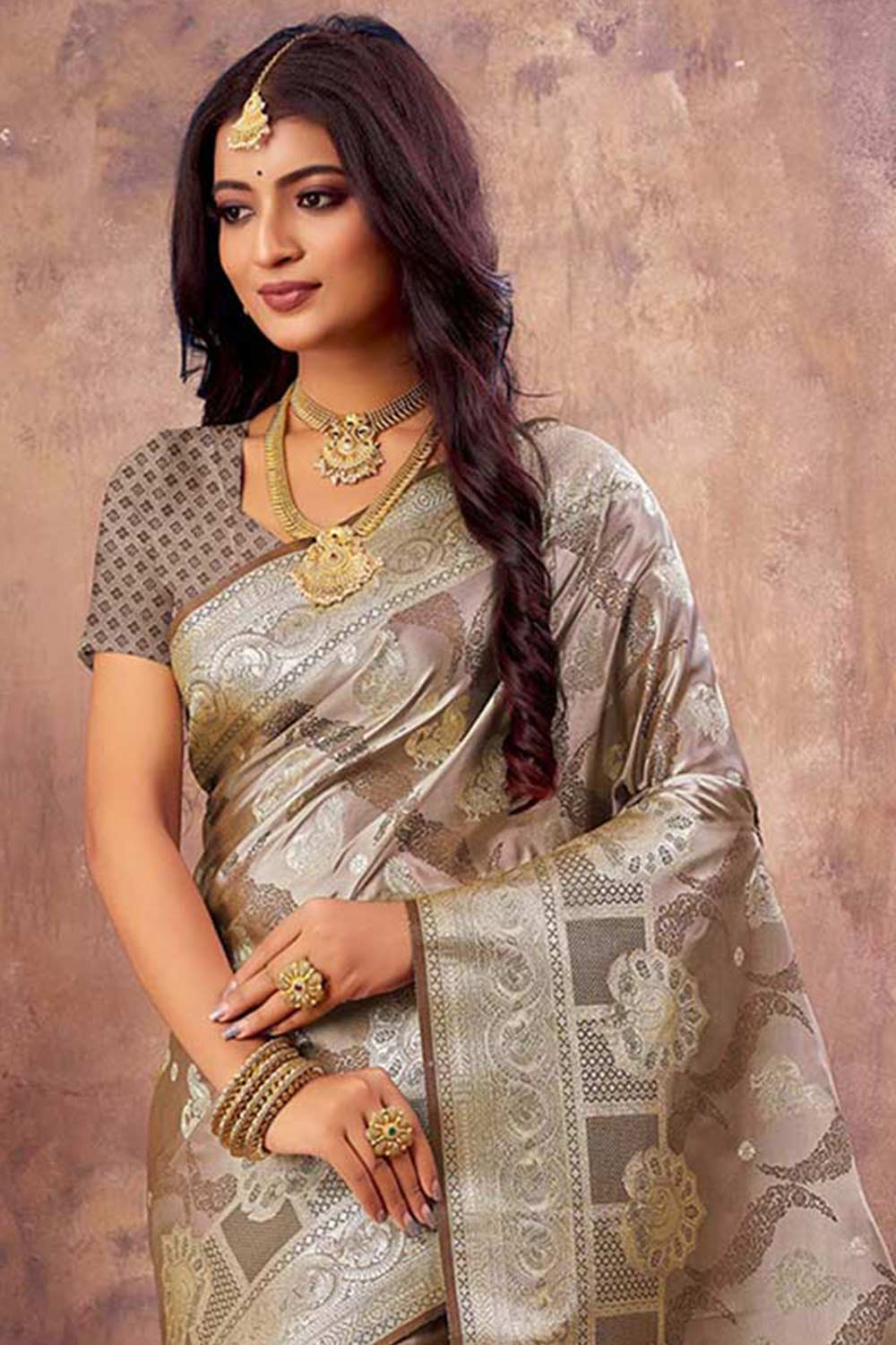 Grey South Silk Floral Saree