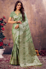 Green South Silk Floral Saree