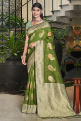 Green Cotton Woven Saree