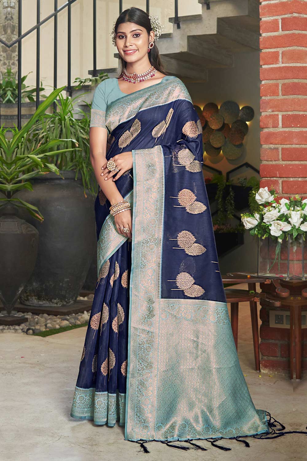 Violet Cotton Woven Saree