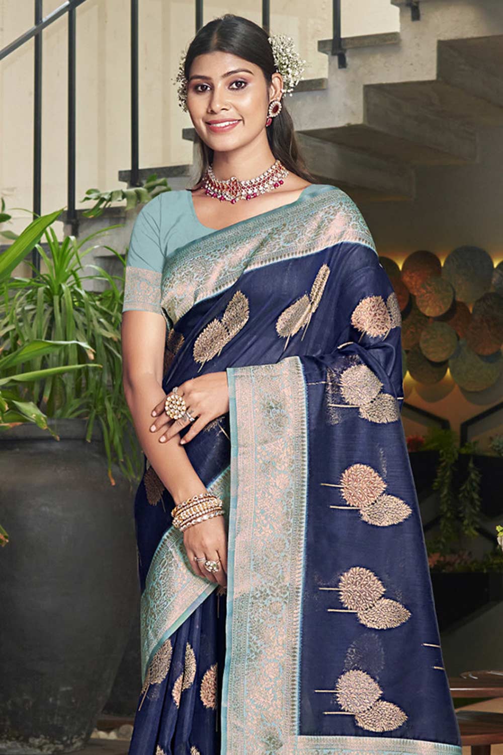 Violet Cotton Woven Saree