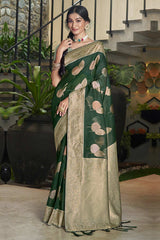 Green Cotton Woven Saree