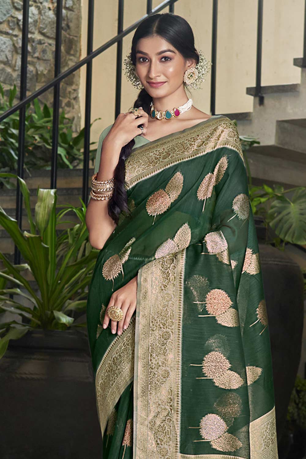 Green Cotton Woven Saree