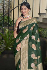 Green Cotton Woven Saree