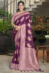 Purple Cotton Woven Saree