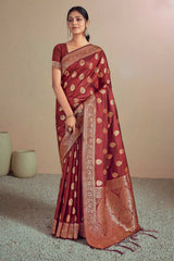 Maroon Silk Woven Saree