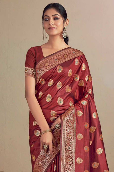 Maroon Silk Woven Saree