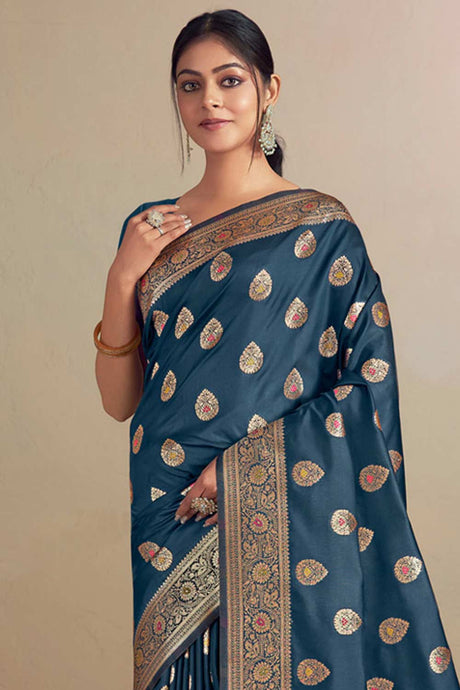 Blue Silk Woven Saree