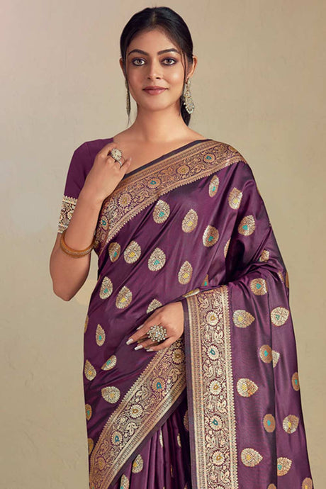 Purple Silk Woven Saree