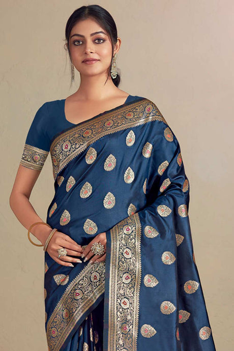 Blue Silk Woven Saree