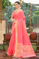 Pink Cotton Solid Saree