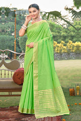 Green Cotton Solid Saree