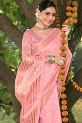 Pink Cotton Solid Saree