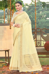 Cream Cotton Solid Saree