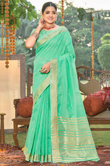 Green Cotton Solid Saree