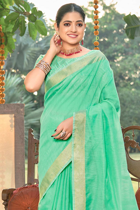 Green Cotton Solid Saree