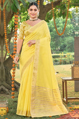 Yellow  Cotton Solid Saree