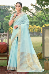 Blue Cotton Solid Saree