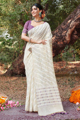 White Cotton Woven Saree