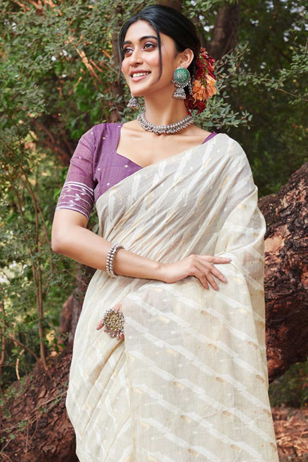 White Cotton Woven Saree