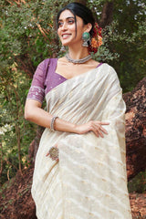 White Cotton Woven Saree