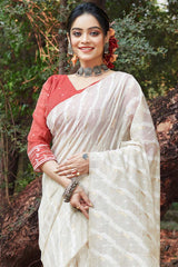 White Cotton Woven Saree